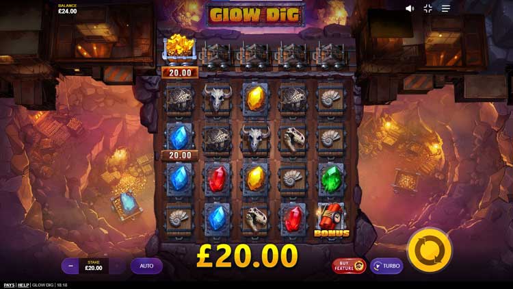 Glow Dig slot machine gameplay